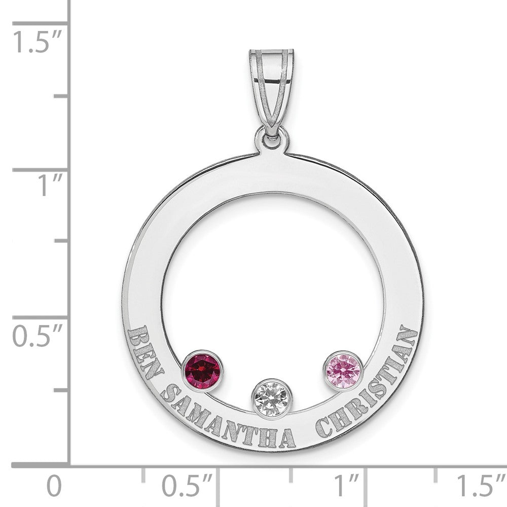 SSilver/Rh-plated 3 Birthstone Circle w/SSilver Bezel Family Pendant