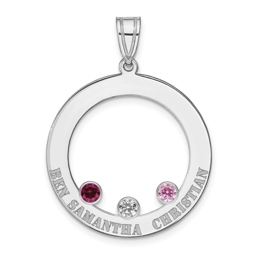 SSilver/Rh-plated 3 Birthstone Circle w/SSilver Bezel Family Pendant