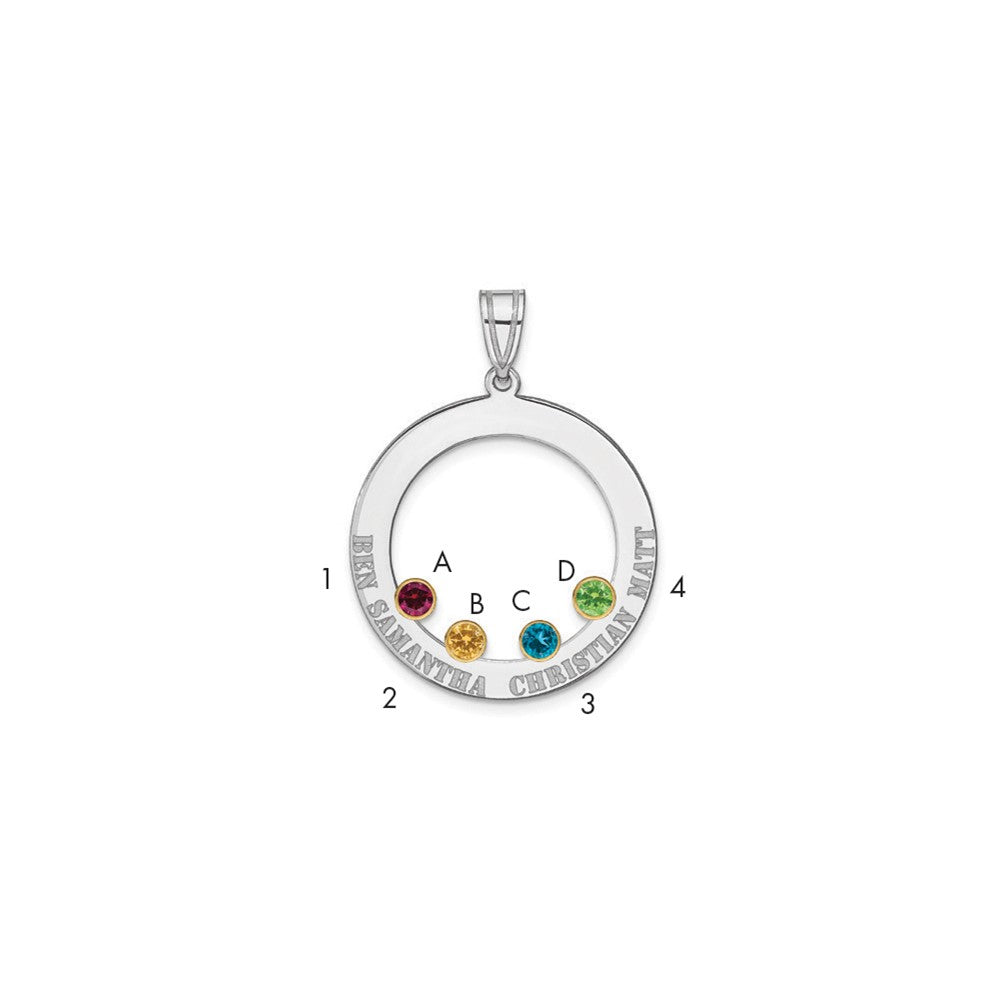 SSilver/Rh-plated 4 Birthstone Circle w/ 14k Bezel Family Pendant