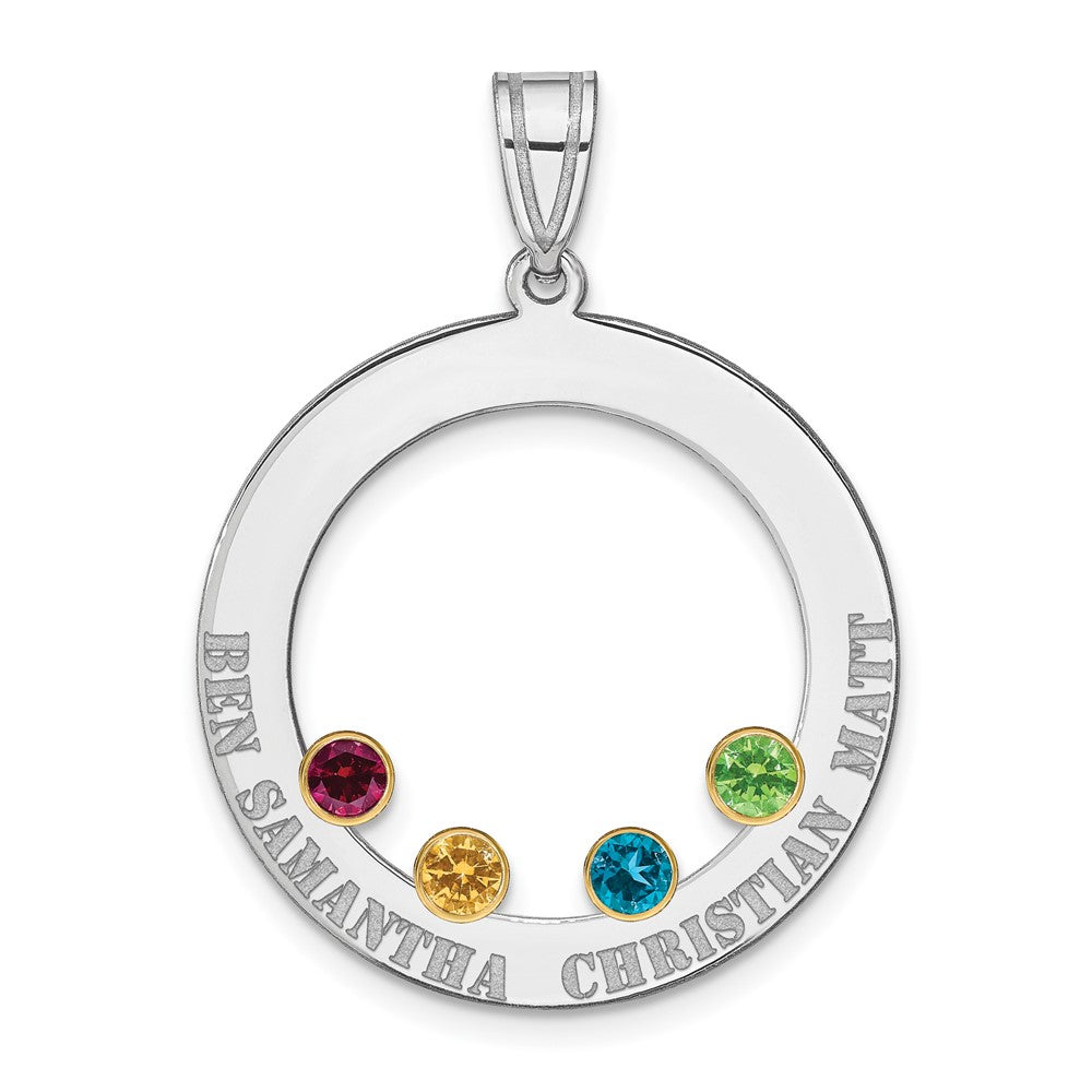 SSilver/Rh-plated 4 Birthstone Circle w/ 14k Bezel Family Pendant