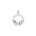 SSilver/Rh-plated 4 Birthstone Circle w/SSilver Bezel Family Pendant