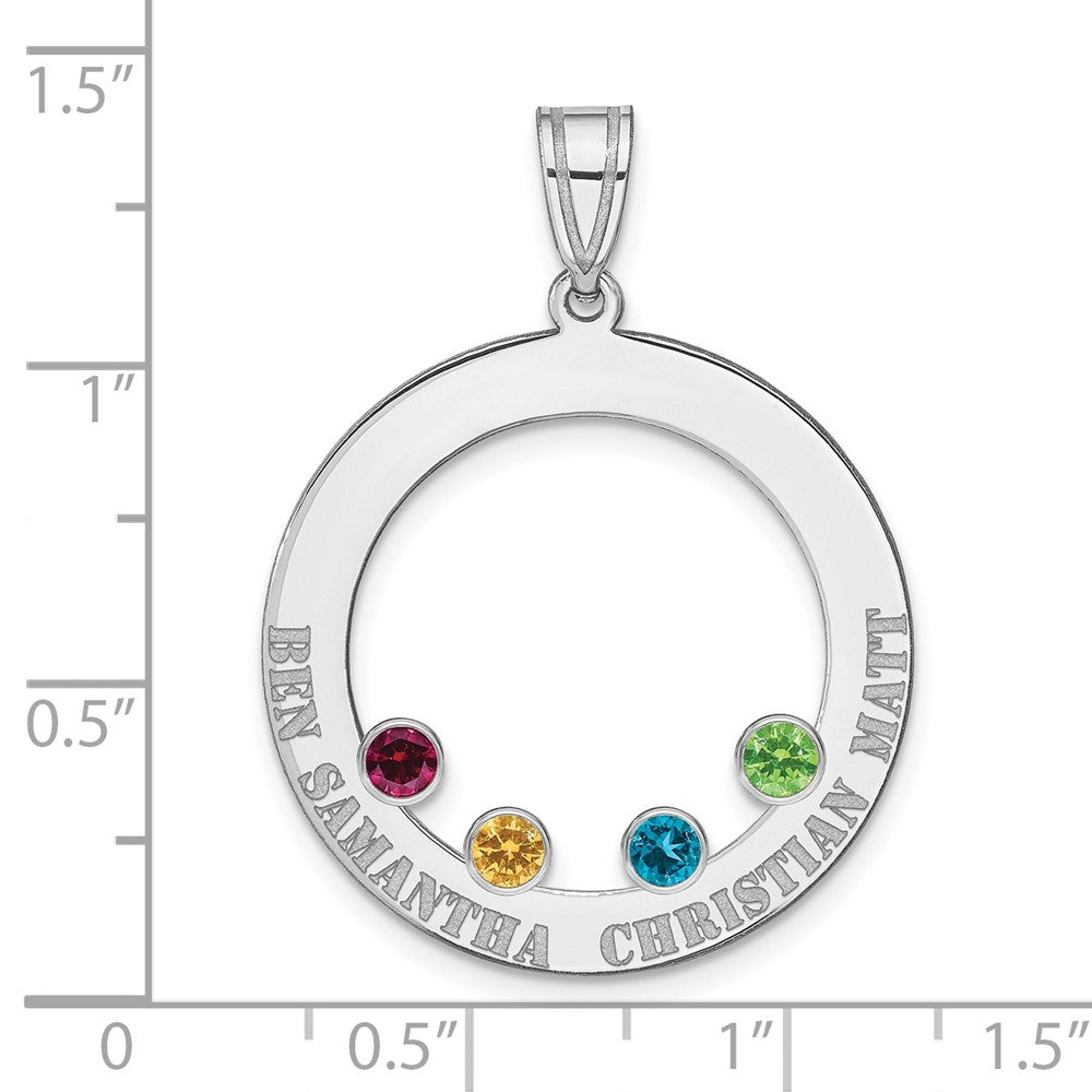 SSilver/Rh-plated 4 Birthstone Circle w/SSilver Bezel Family Pendant