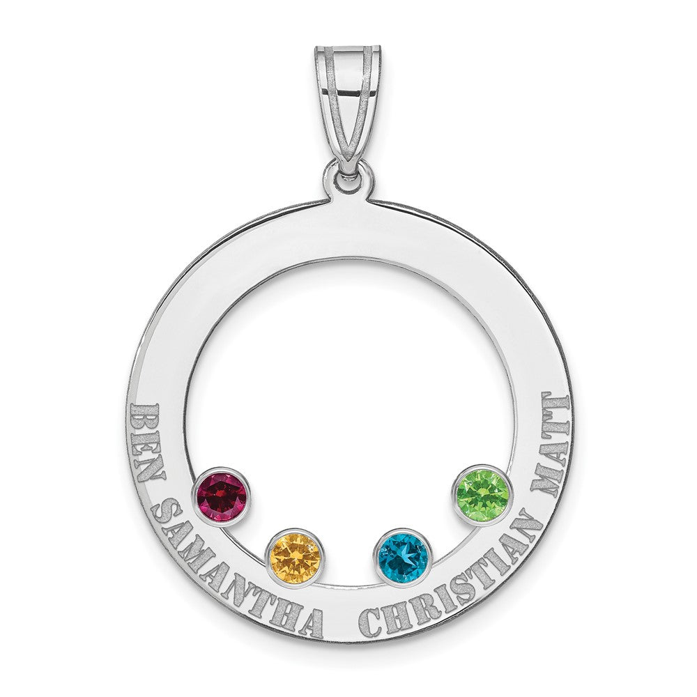 SSilver/Rh-plated 4 Birthstone Circle w/SSilver Bezel Family Pendant