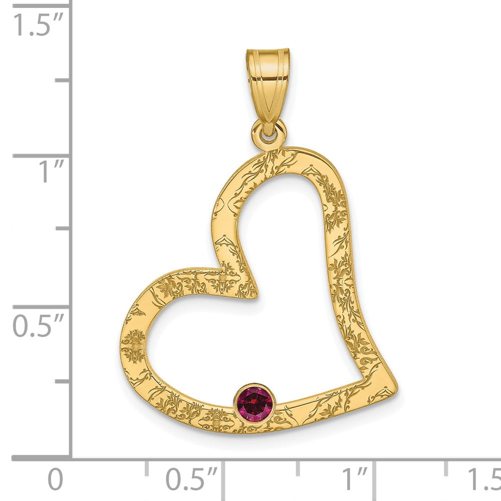 SSilver/Rh-plated 1 Birthstone Heart w/ 14k Bezel Family Pendant