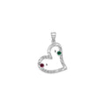 SSilver/Rh-plated 2 Birthstone Heart with SSilver Bezel Family Pendant