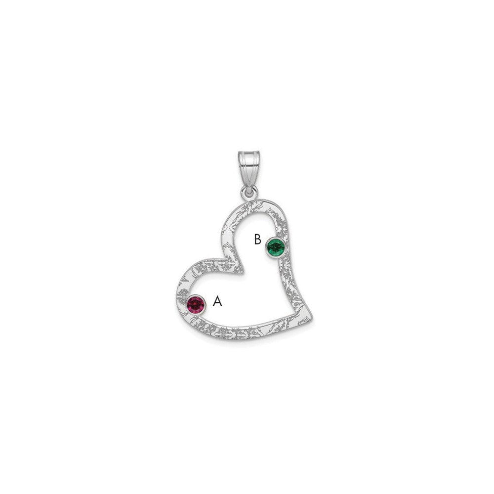SSilver/Rh-plated 2 Birthstone Heart with SSilver Bezel Family Pendant