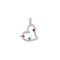 SSilver/Rh-plated 3 Birthstone Heart with 14k Bezel Family Pendant