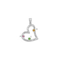 SSilver/Rh-plated 3 Birthstone Heart with SSilver Bezel Family Pendant