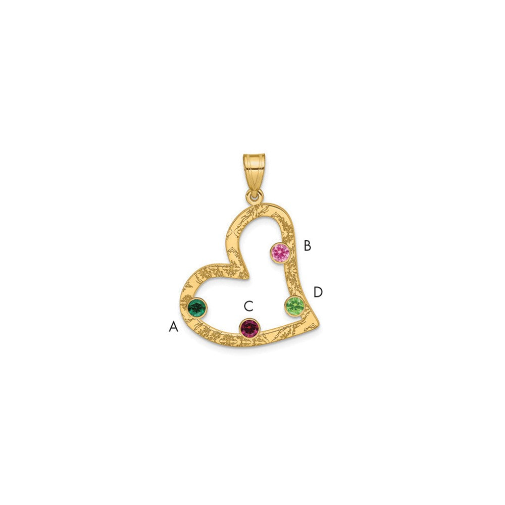SSilver/Gold-plated 4 Birthstone Heart w/SSilver Bezel Family Pendant
