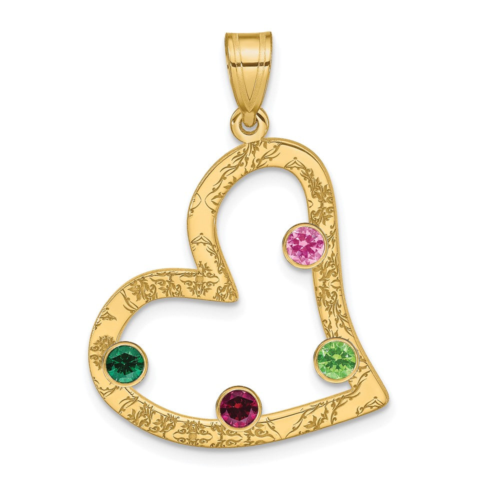 SSilver/Gold-plated 4 Birthstone Heart w/SSilver Bezel Family Pendant