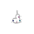 SSilver/Rh-plated 4 Birthstone Heart w/SSilver Bezel Family Pendant