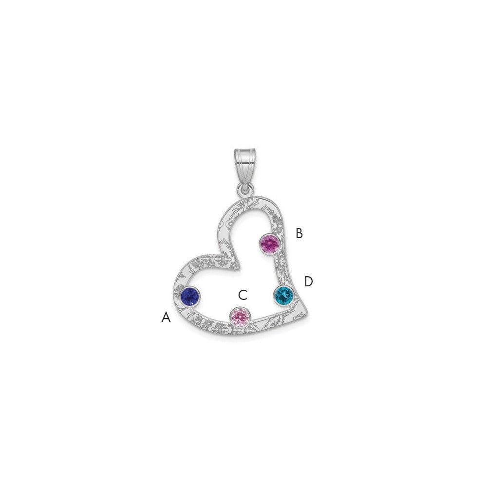 SSilver/Rh-plated 4 Birthstone Heart w/SSilver Bezel Family Pendant