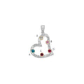 SSilver/Rh-plated 5 Birthstone Heart with 14k Bezel Family Pendant