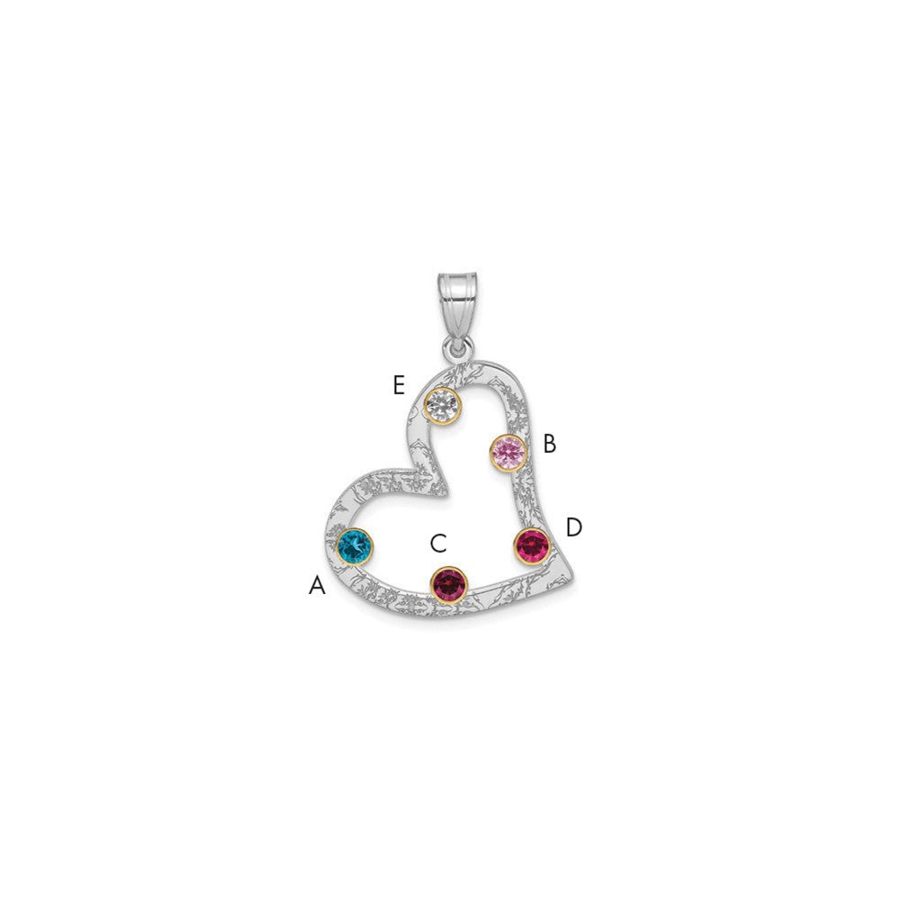 SSilver/Rh-plated 5 Birthstone Heart with 14k Bezel Family Pendant