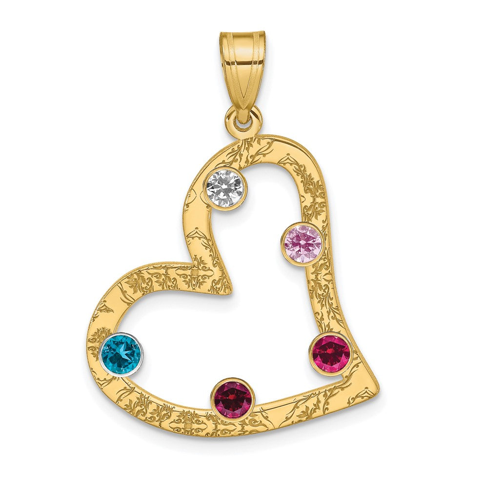 SSilver/Gold-plated 5 Birthstone Heart w/SSilver Bezel Family Pendant