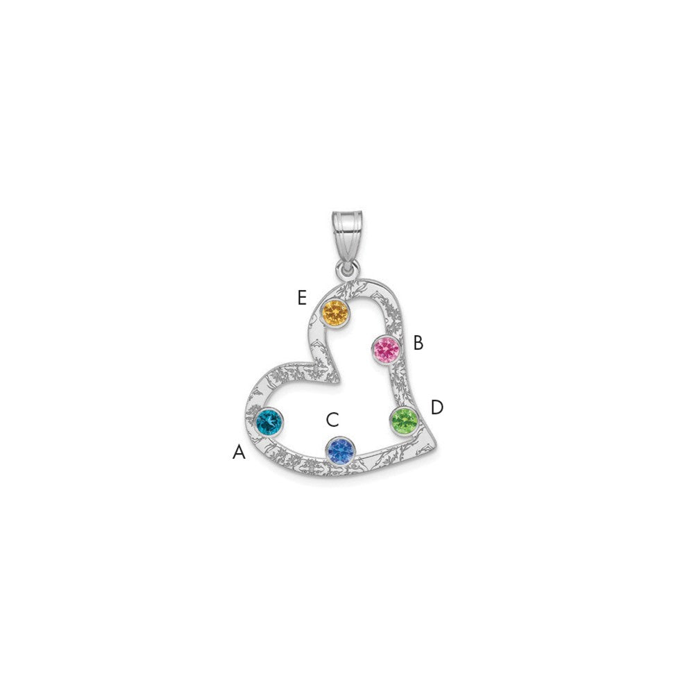 SSilver/Rh-plated 5 Birthstone Heart with SSilver Bezel Family Pendant
