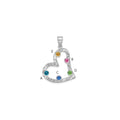 SSilver/Rh-plated 5 Birthstone Heart with SSilver Bezel Family Pendant