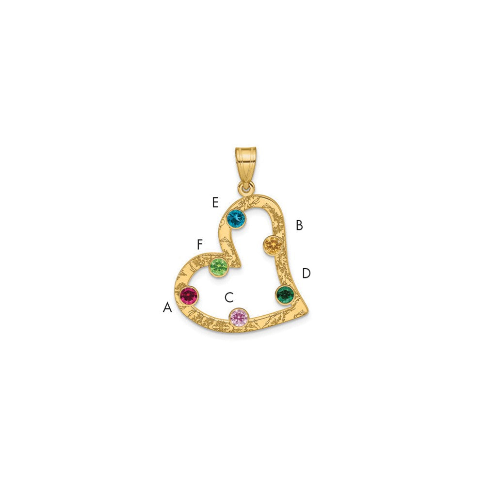 SSilver/Gold-plated 6 Birthstone Heart w/SSilver Bezel Family Pendant