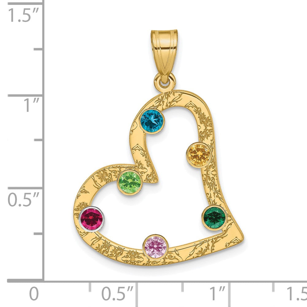 SSilver/Rh-plated 6 Birthstone Heart with 14k Bezel Family Pendant