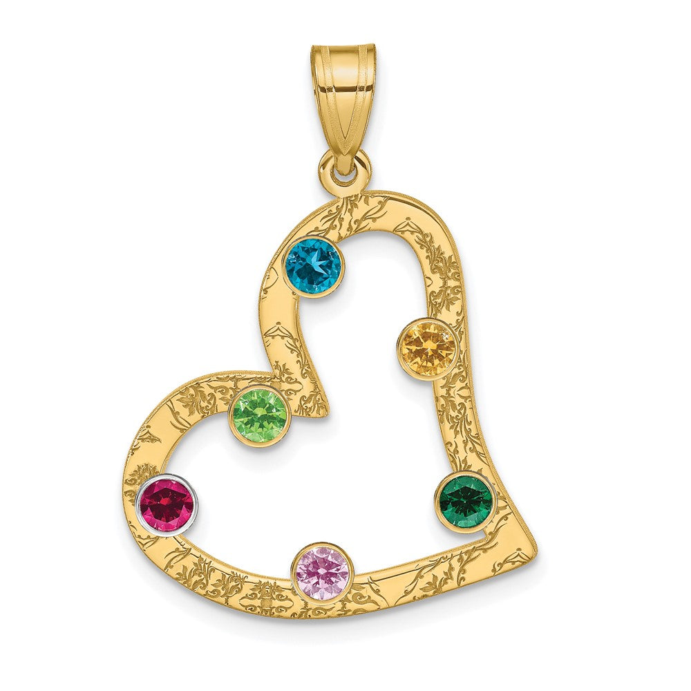 SSilver/Gold-plated 6 Birthstone Heart w/SSilver Bezel Family Pendant