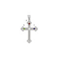 Sterling Silver Rh-plt/14k Bezel Crystal Family Cross Pendant