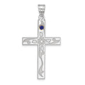 Sterling Silver Rh-plt/14k Bezel Crystal Family Cross Pendant