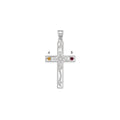 Sterling Silver Rh-plt Crystal Family Cross Pendant