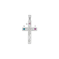 Sterling Silver Rh-plt Crystal Family Cross Pendant