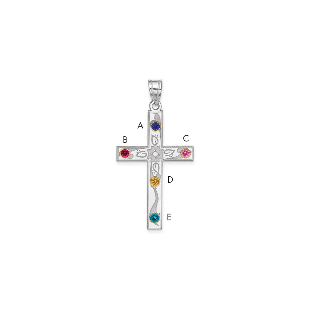 Sterling Silver Rh-plt/14k Bezel Crystal Family Cross Pendant