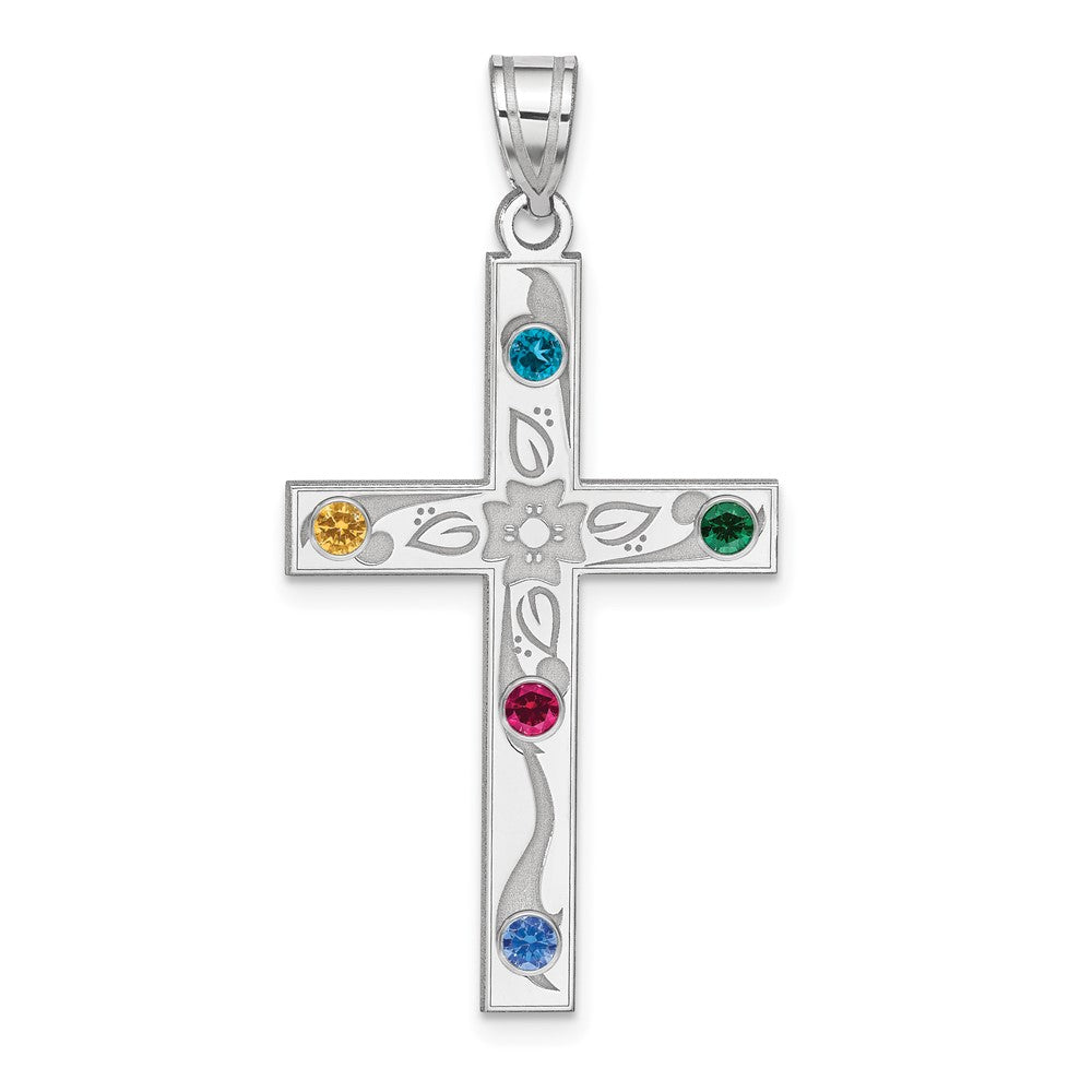Sterling Silver Rh-plt Crystal Family Cross Pendant