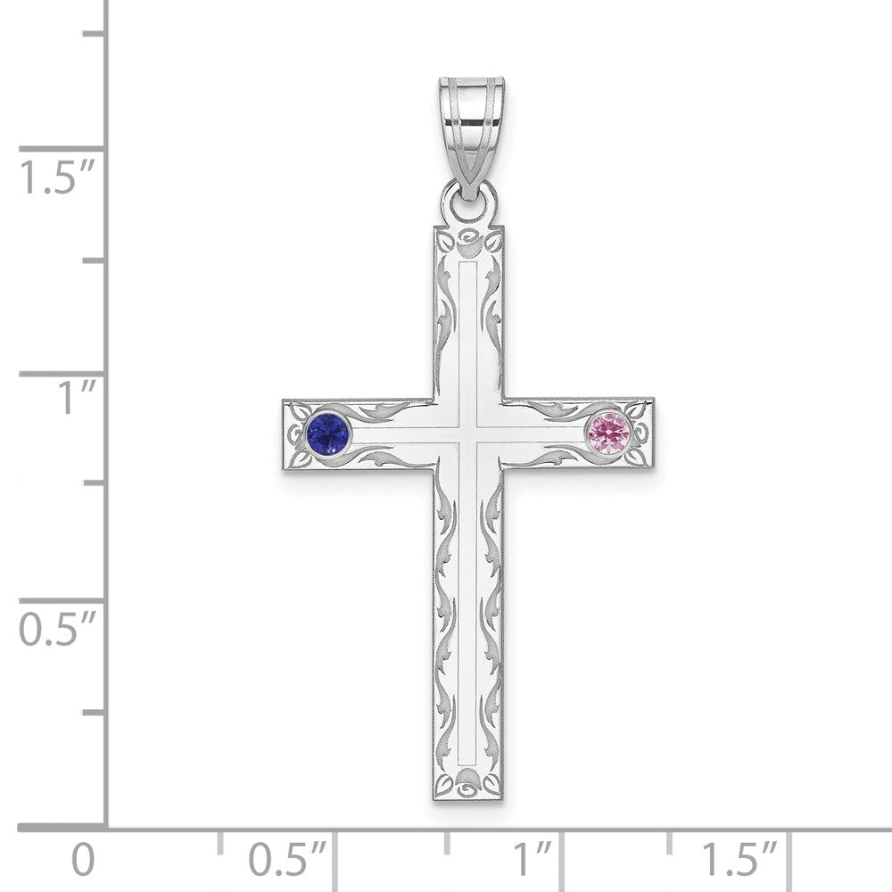 Sterling Silver Rh-plt Crystal Family Cross Pendant