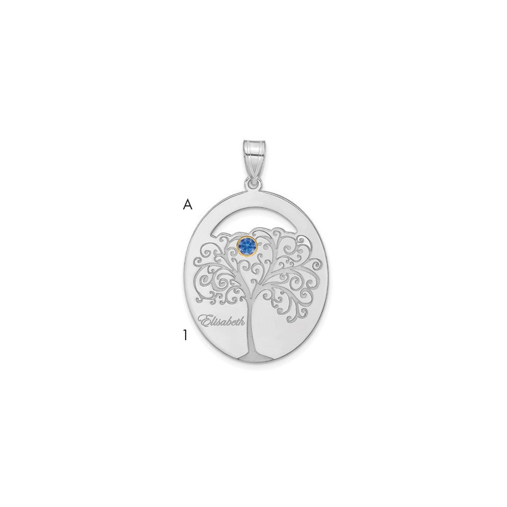 SSilver/Rhod-plated 1 Birthstone w/ 14k Bezel Family Pendant