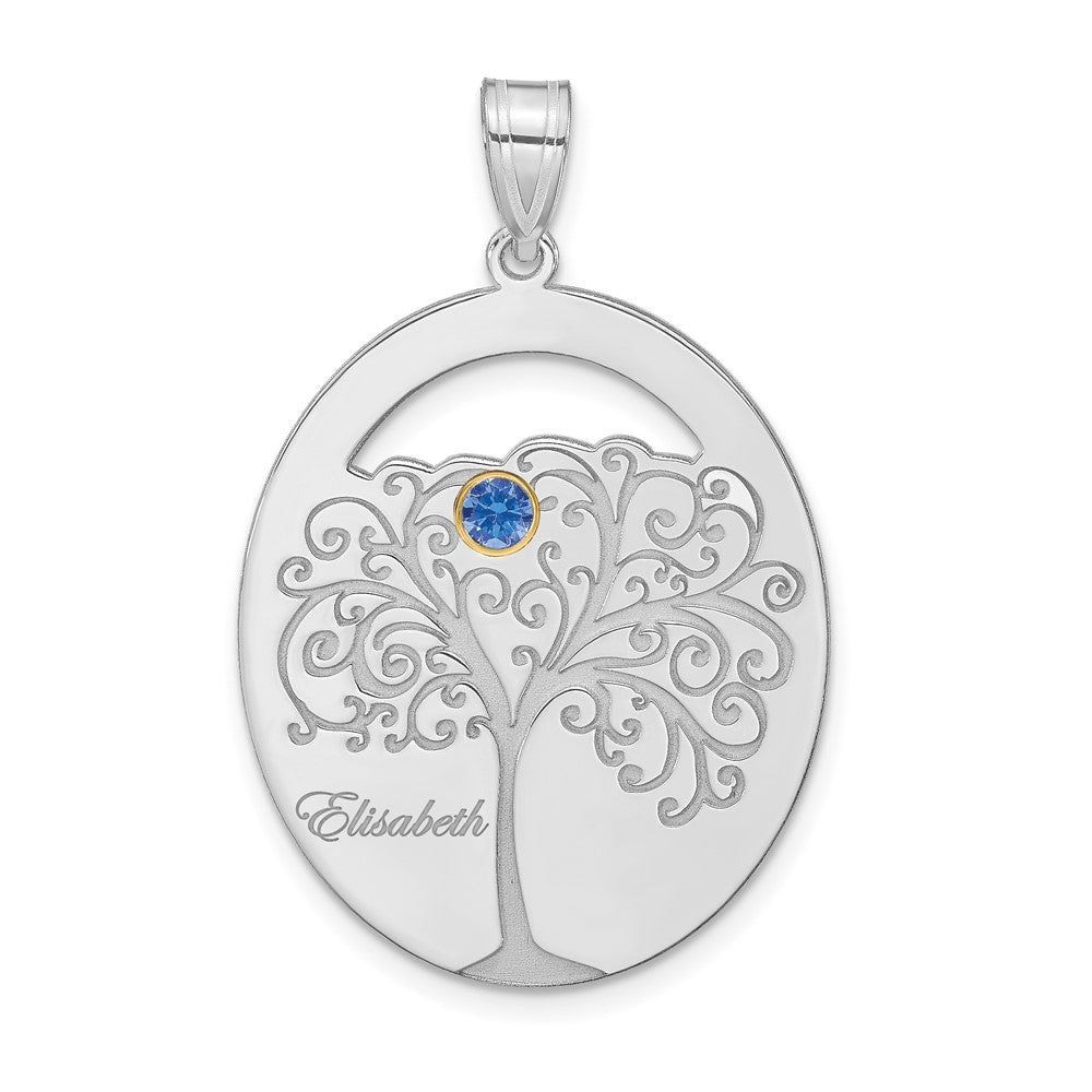 SSilver/Rhod-plated 1 Birthstone w/ 14k Bezel Family Pendant