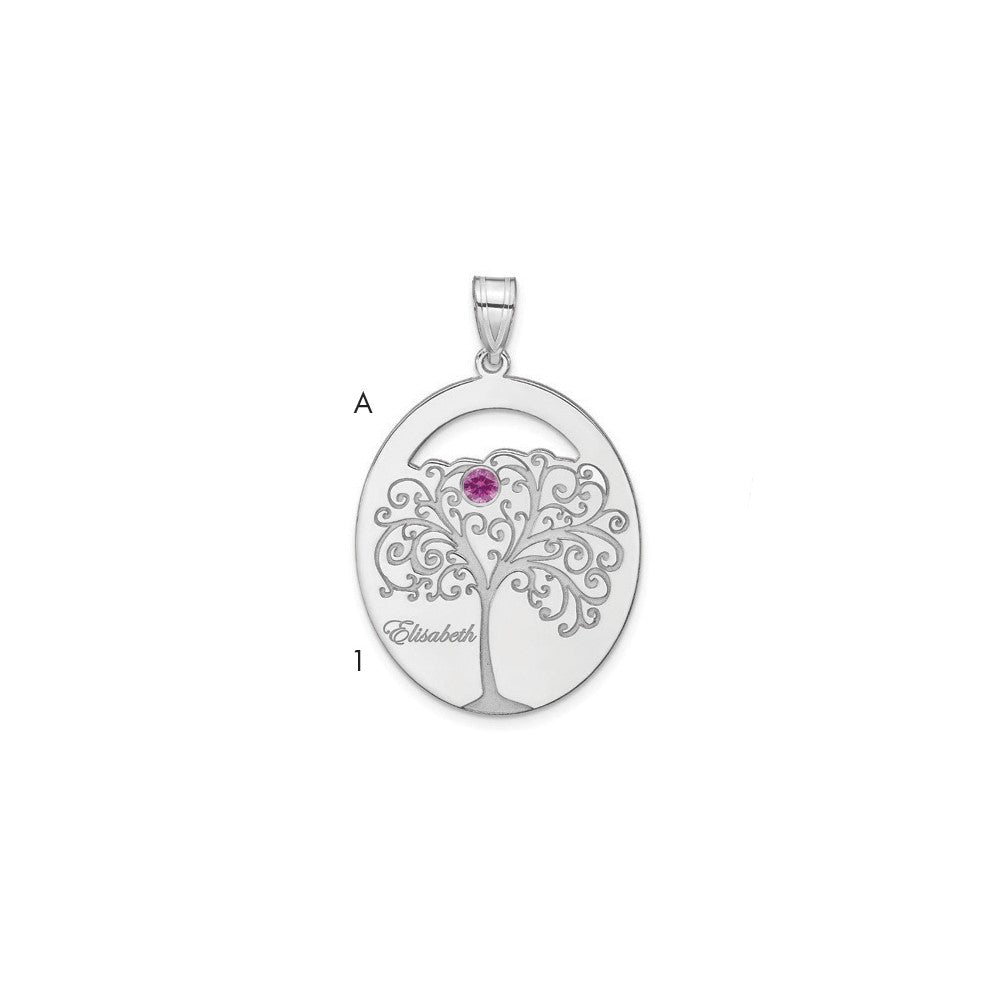 SSilver/Rhod-plated 1 Birthstone w/SSilver Bezel Family Pendant