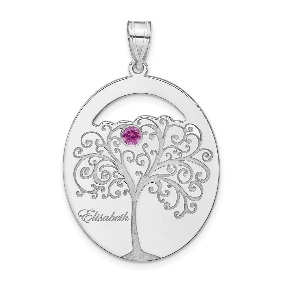 SSilver/Rhod-plated 1 Birthstone w/SSilver Bezel Family Pendant
