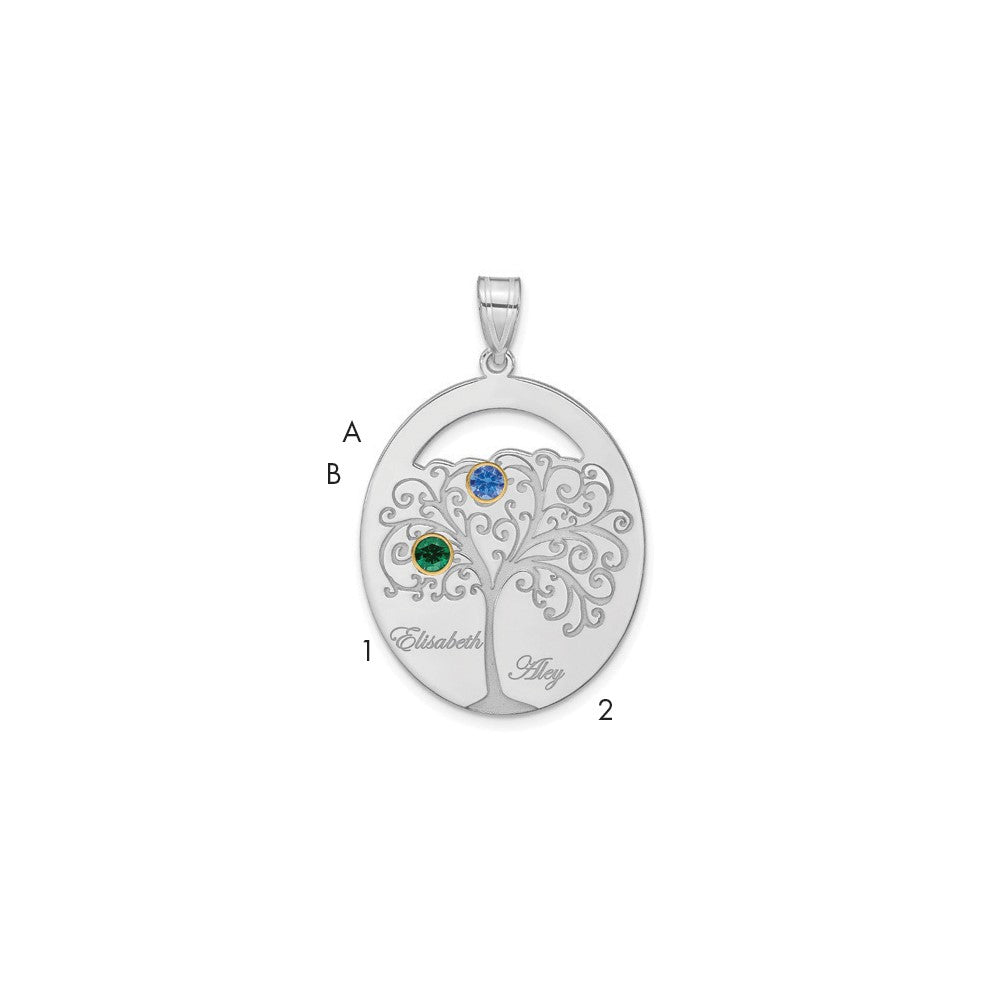 Sterling Silver/Rhod-plated 2 Birthstone w/ 14k Bezel Family Pendant