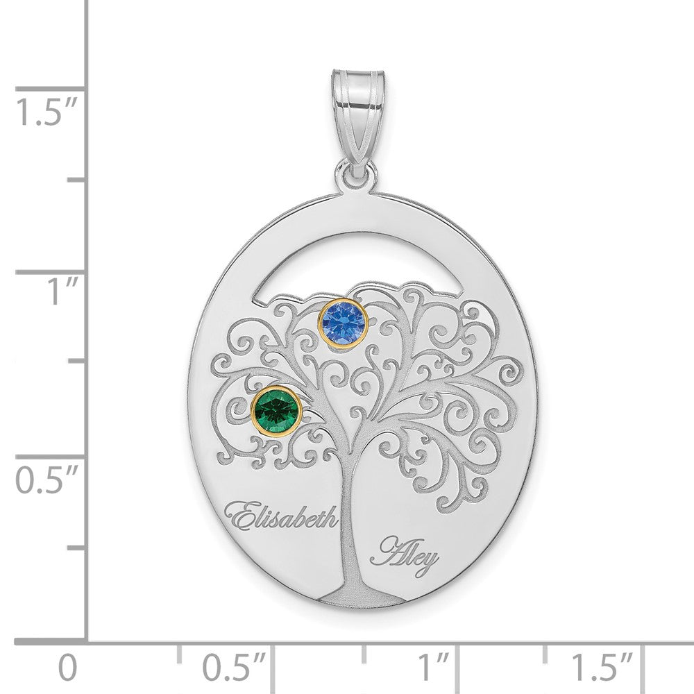 Sterling Silver/Rhod-plated 2 Birthstone w/ 14k Bezel Family Pendant