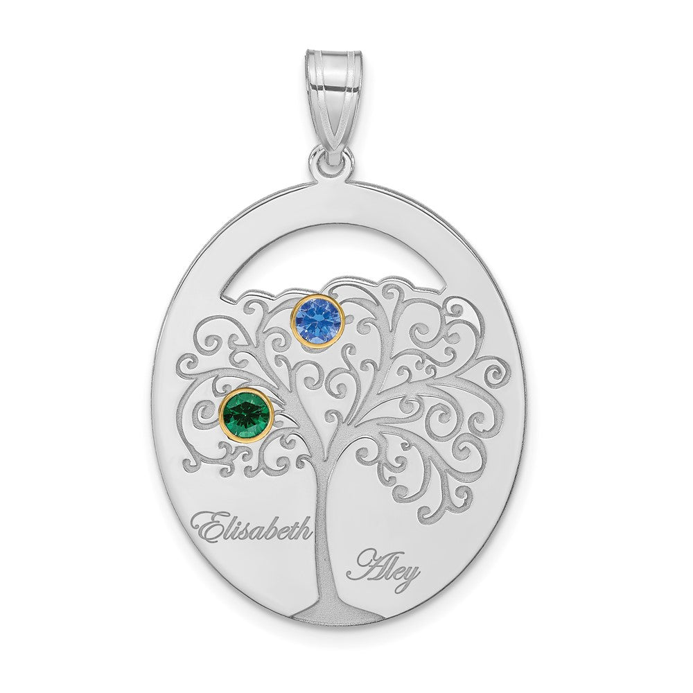 Sterling Silver/Rhod-plated 2 Birthstone w/ 14k Bezel Family Pendant