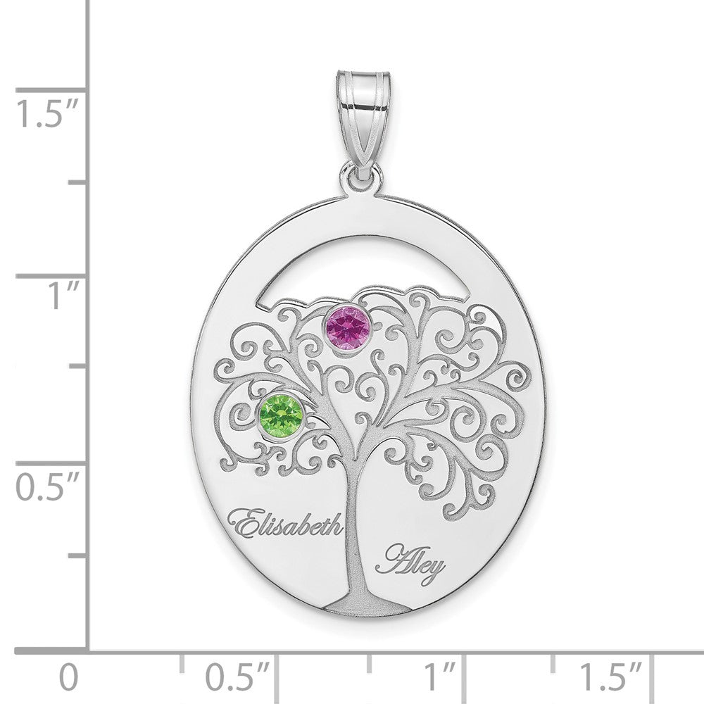SSilver/Rhod-plated 2 Birthstone w/SSilver Bezel Family Pendant