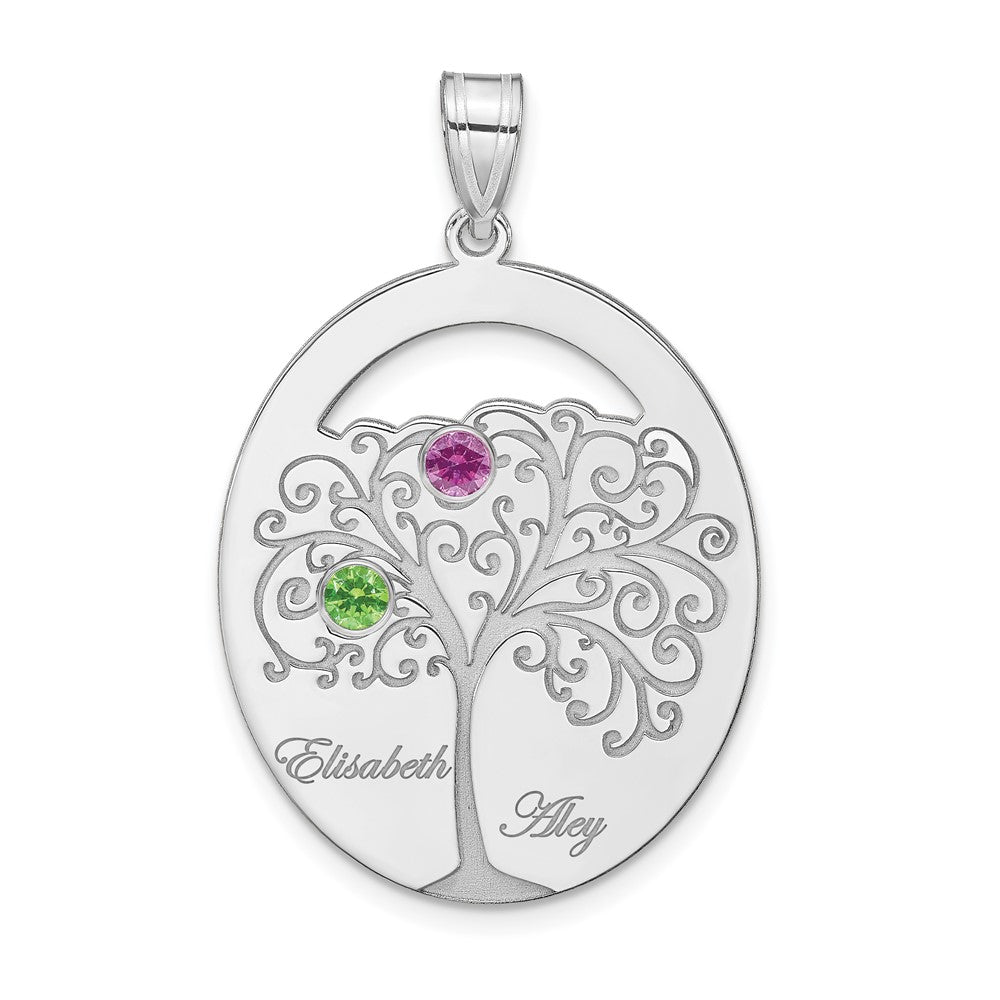 SSilver/Rhod-plated 2 Birthstone w/SSilver Bezel Family Pendant