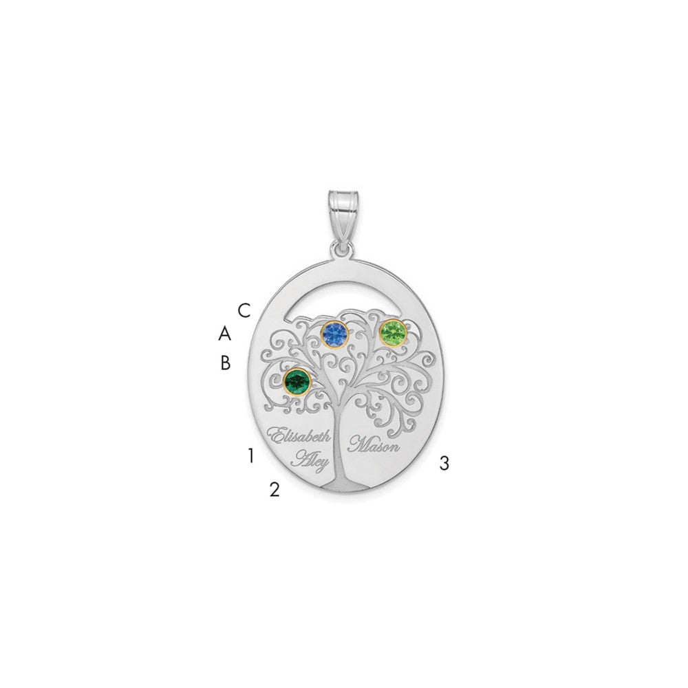 Sterling Silver/Rhod-plated 3 Birthstone w/ 14k Bezel Family Pendant