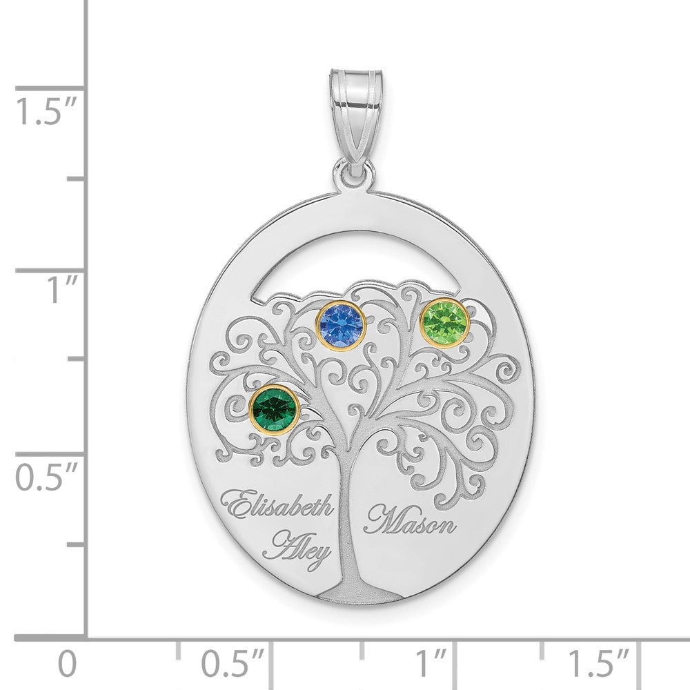 Sterling Silver/Rhod-plated 3 Birthstone w/ 14k Bezel Family Pendant