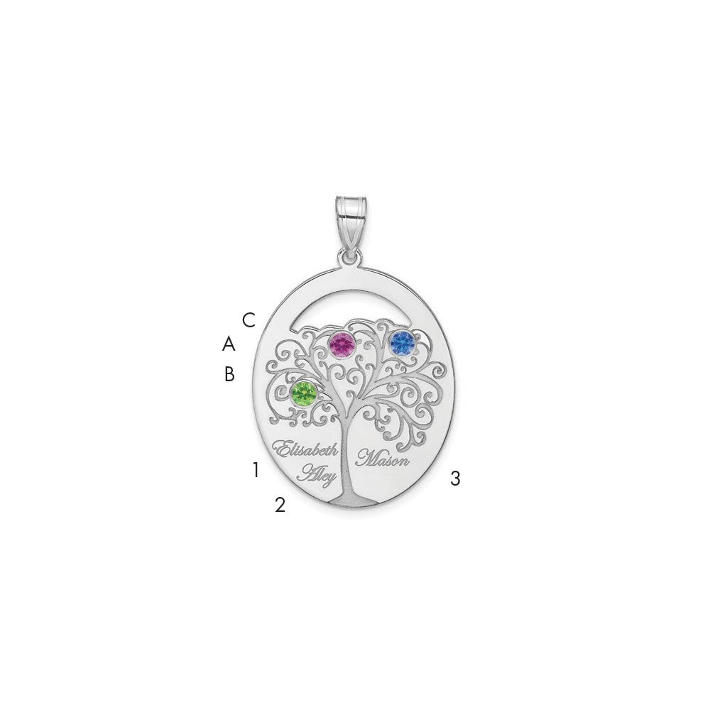 SSilver/Rhod-plated 3 Birthstone w/SSilver Bezel Family Pendant