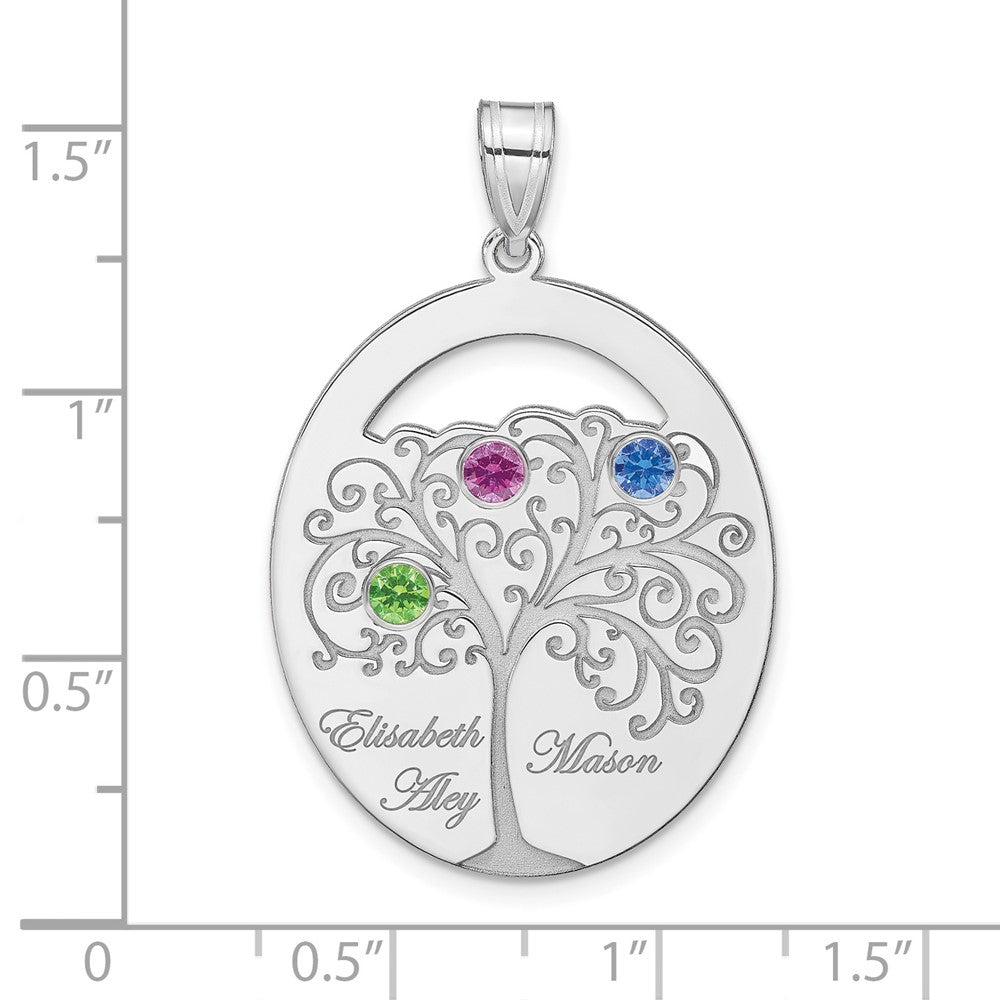 SSilver/Rhod-plated 3 Birthstone w/SSilver Bezel Family Pendant