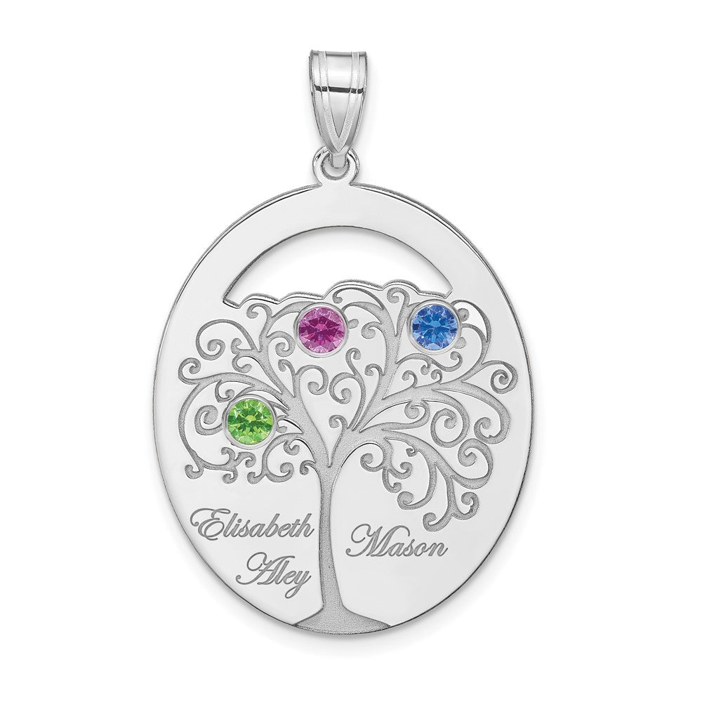 SSilver/Rhod-plated 3 Birthstone w/SSilver Bezel Family Pendant