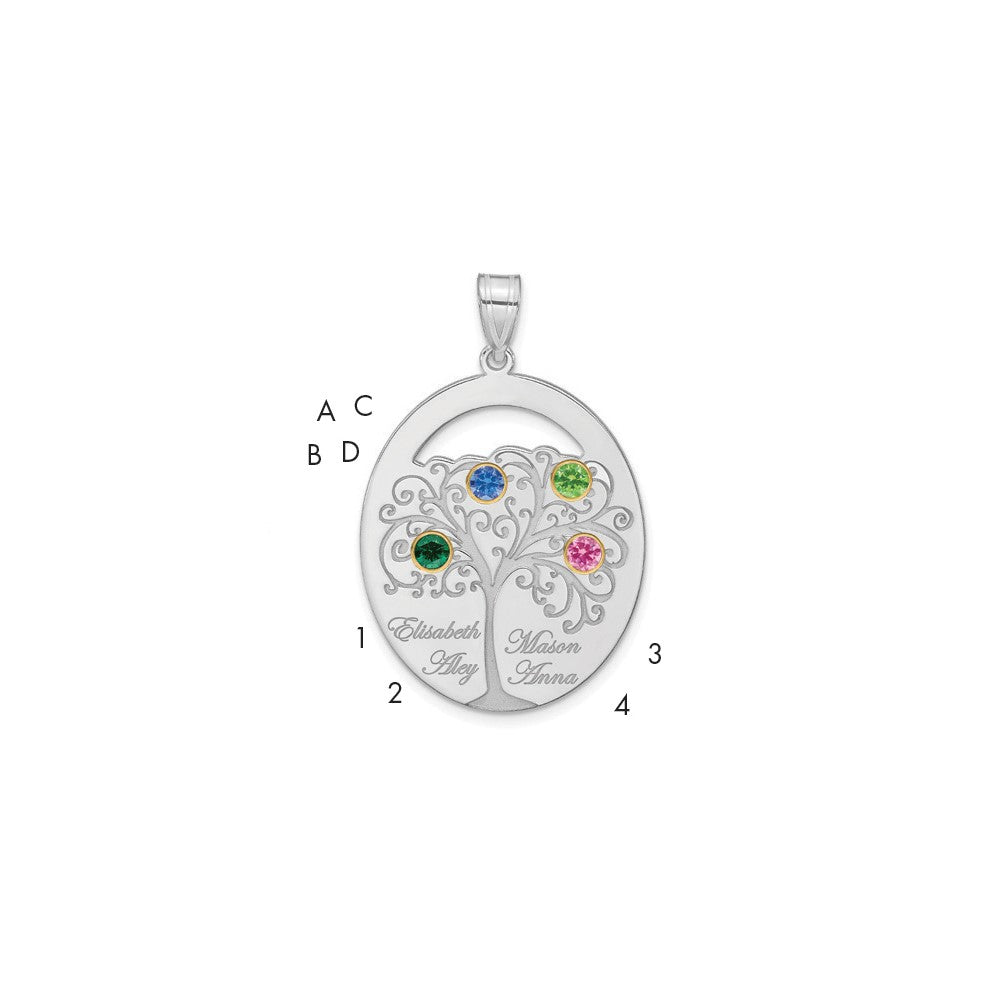 Sterling Silver/Rhod-plated 4 Birthstone w/ 14k Bezel Family Pendant