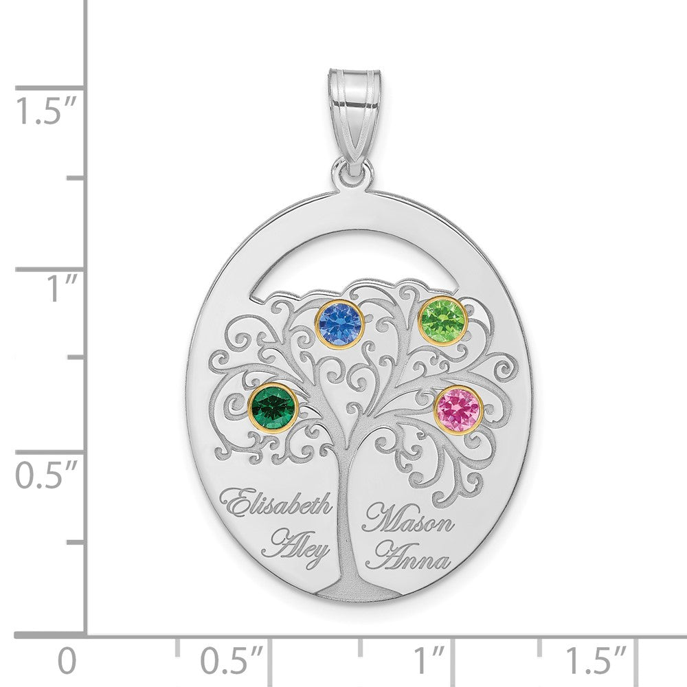 Sterling Silver/Rhod-plated 4 Birthstone w/ 14k Bezel Family Pendant