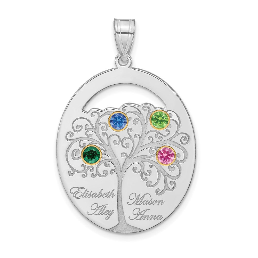Sterling Silver/Rhod-plated 4 Birthstone w/ 14k Bezel Family Pendant