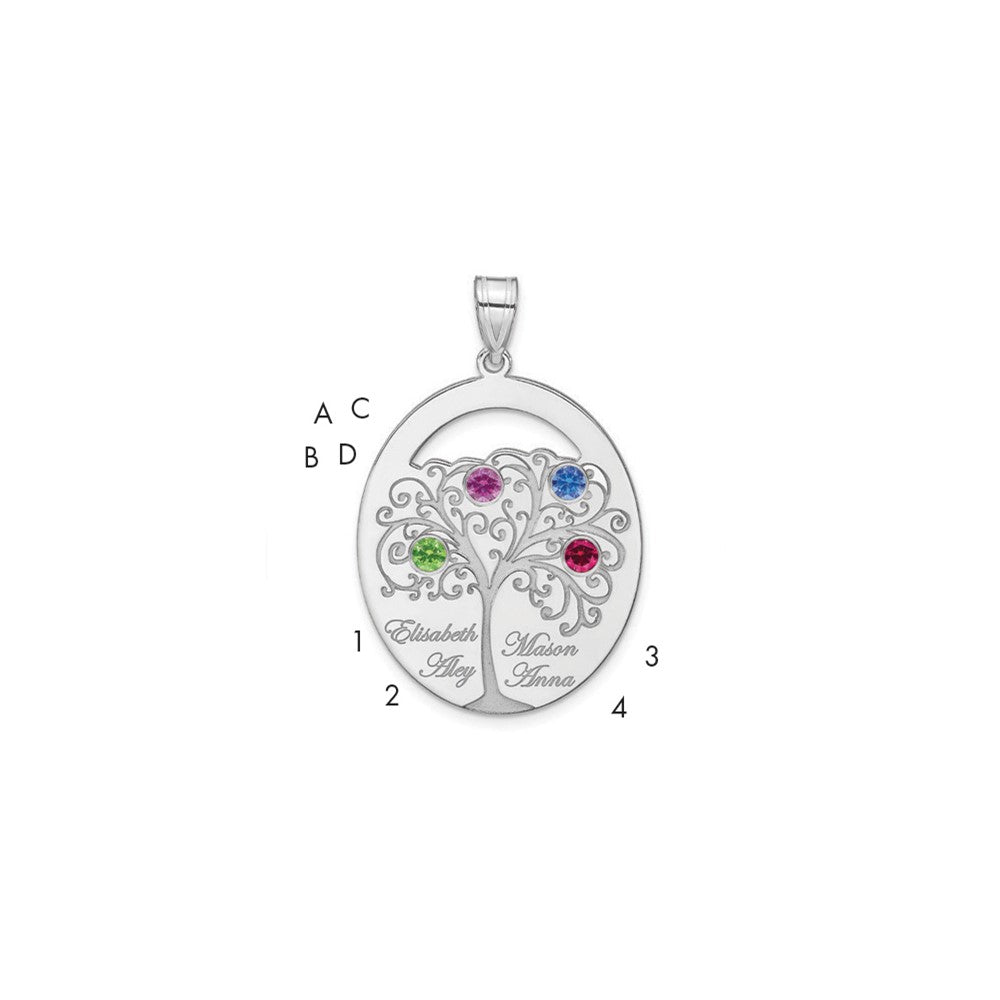 SSilver/Rhod-plated 4 Birthstone w/SSilver Bezel Family Pendant