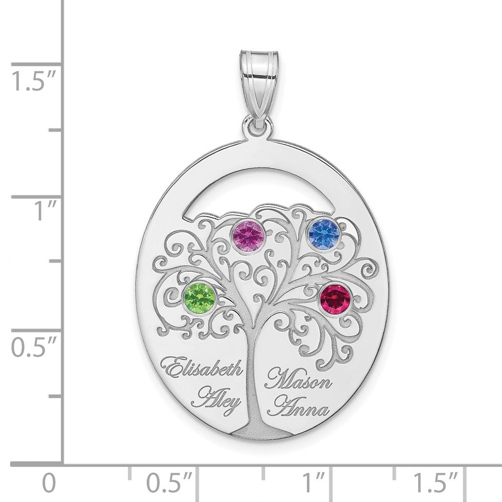 SSilver/Rhod-plated 4 Birthstone w/SSilver Bezel Family Pendant